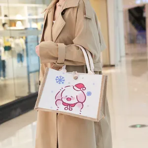 Borsa in tela stampata personalizzata Eco riutilizzabile Shopping juta Tote Bag da donna