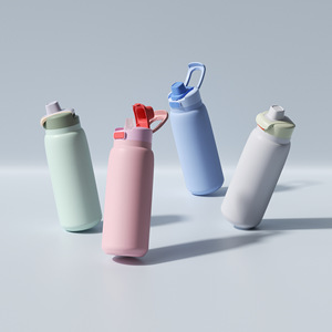 Stainless Steel Tumbler Straight Cup Apricot Color Travel Use 500Ml Insulated Water Bottle With Hidden Handle - Product Image 3