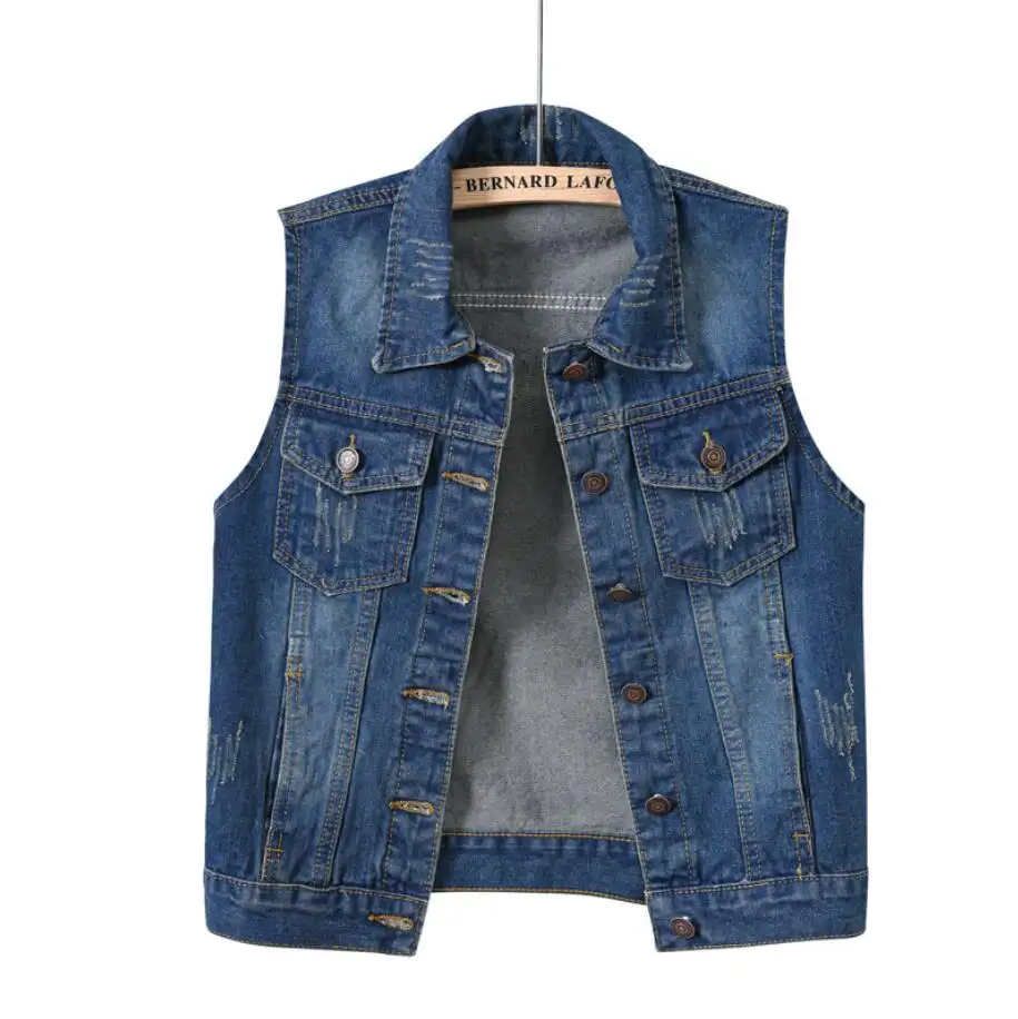 Phụ Nữ Ngắn Mỏng Phù Hợp Với Lông Cạnh Không Tay Áo Khoác Cardigan Denim Vest