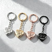 Ensemble de porte-clés Ywyougang en forme de cœur fleuri, 4 couleurs, porte-clés en métal avec insert photo, pendentif cœur pour sac, cadeau
