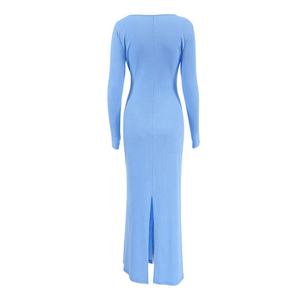 Autunno alla moda abiti dritti a maniche lunghe eleganti da donna eleganti Patchwork abiti elastici lavorati a <span class=keywords><strong>maglia</strong></span> <span class=keywords><strong>abito</strong></span> lungo <span class=keywords><strong>blu</strong></span> - Product Image 6