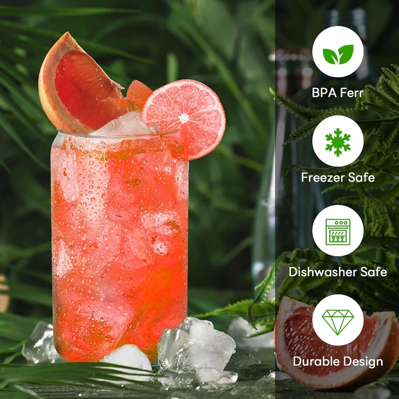 Lot De 2 Tasses En Verre De 591 Ml Avec Couvercles En Bambou Et Paille En Verre – Ensemble De Verres à Boire En Forme De Canette De Bière, Verres à Café