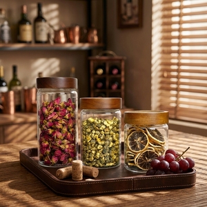 Pot de conservation hermétique <span class=keywords><strong>en</strong></span> <span class=keywords><strong>verre</strong></span> pour aliments, thé, café, avec couvercle <span class=keywords><strong>en</strong></span> bois d'acacia, <span class=keywords><strong>grand</strong></span> format - Product Image 1