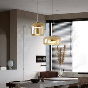 Lustre suspendu LED moderne <span class=keywords><strong>et</strong></span> minimaliste en verre ambré pour la maison, l'hôtel, la chambre à coucher, la <span class=keywords><strong>cuisine</strong></span>, le bar, l'îlot - Product Image 6