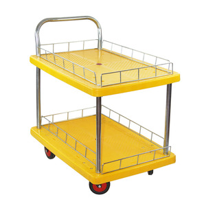 Roulettes TPR silencieuses jaunes de haute qualité chariot à plate-forme multijoueur à 2 niveaux chariot Service chariot à main marchandises en mouvement - Product Image 1