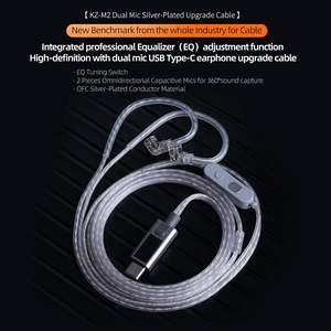 Cable Original <span class=keywords><strong>KZ</strong></span> M2 con Doble Micrófono, Plateado, Macho-Macho, Tipo-C, 3.5mm, Cable Desmontable para Auriculares <span class=keywords><strong>KZ</strong></span> IEM, Cable para Auriculares de Juego - Product Image 2