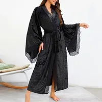 Nouvelle robe longue en velours et dentelle de haute qualité, sexy, luxueuse, pour la maison, vêtements de nuit pour femme