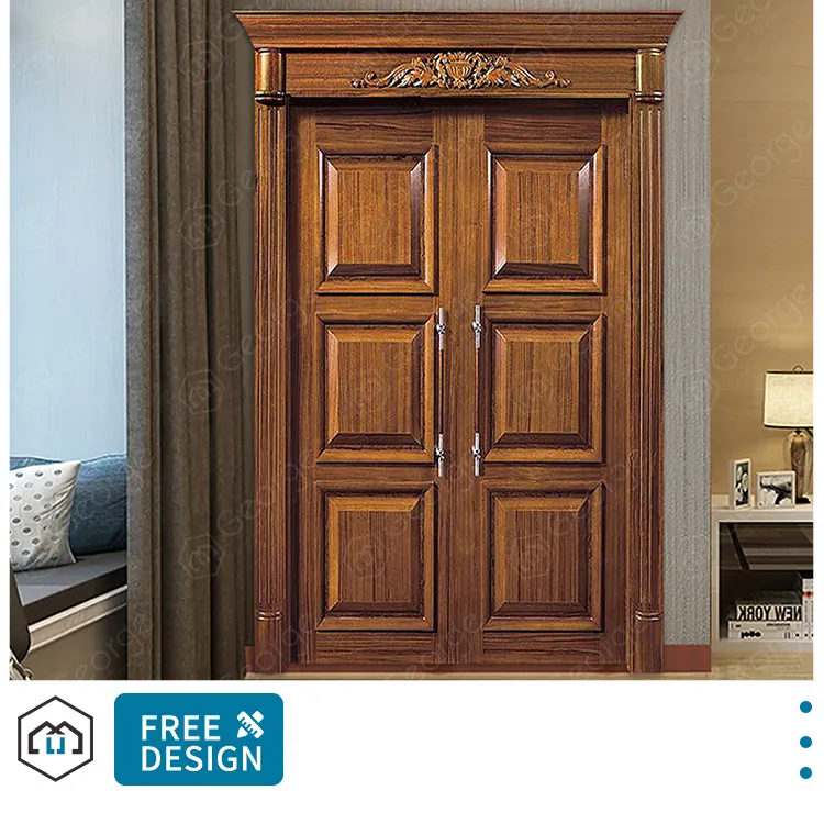 Cheap classic new model simple teak interior wood bedroom front door design wooden door