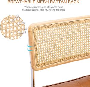 Juego de 2 sillas de comedor de lujo populares de Francia, respaldo de madera maciza tapizado de piel sintética, sillas de comedor de ratán Natural marrón - Product Image 3
