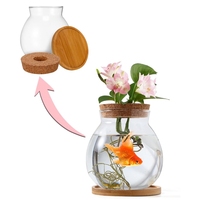 Kit de réservoir de poisson en verre transparent avec couvercle en bois petit bol à poisson Betta et vase de terrarium végétal