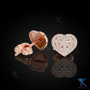 Boucles d'oreilles clous en diamant de laboratoire en forme de cœur, pavé en grappe, or massif 14K/18K, bijoux pour femme pour mariage, mariée, anniversaire - Product Image 2