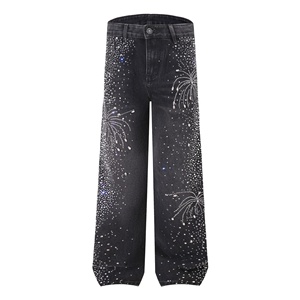 Jean en denim ample à jambe droite orné de strass pour homme, en coton, fabriqué en Chine - Product Image 6