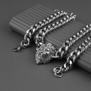 Colliers et pendentifs en acier inoxydable avec chaînes cubaines tête de lion, bijoux de style Hip Hop Rock, produits verts - Product Image 4