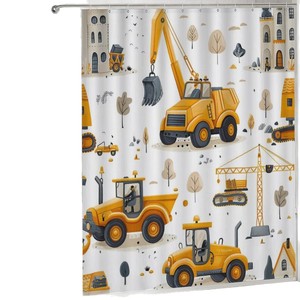 Cortina de Ducha de Poliéster con Diseño de Construcción Amarilla, Cortina de Baño con Impresión Digital, Impermeable, Impresión Personalizada, Venta al por Mayor, Moderna - Product Image 5