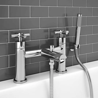 Chrome Salle De Bains Lavabo Robinet Double Levier Poignée Vanité Bain Douche Mitigeur avec Pommeau De Douche Pont Montage