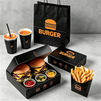 Boîte à hamburger avec porte-gobelet, ensemble d'emballage pour hamburger et boisson, plateau en papier pour restaurants de restauration rapide