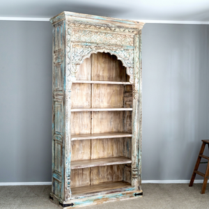 Antique Handmade Water-Resistant Wooden <b>Bookcase</b> Five Multifunction Storage Rack Farmhouse Style Display Shelf for Living Room - Product Image 2