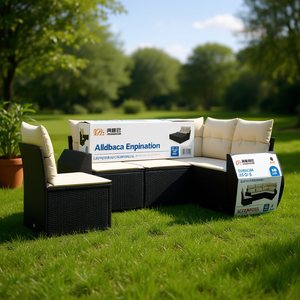 Conjunto de Sofás de Jardín de Ratán Negro, Muebles de Exterior con Cojines de Espuma de Alta Densidad, Diseño Contemporáneo Impermeable - Product Image 2