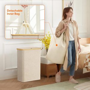 Oxford Cloth Laundry <b>Basket</b> With Lid 72cm <b>Foldable</b> Rectangle Storage Bin For Bathroom Clothes Organizer - Product Image 2