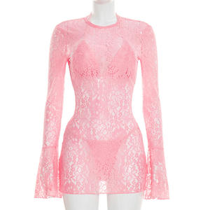 Viviblook D26ST036 Conjunto de Traje de Baño para Mujer, Bikini Triangular con Tanga, Vestido de Manga Larga con Encaje, Conjunto de Tres Piezas - Product Image 4