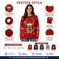 Pull en tricot pour femme FNJIA, col rond, motif renne de Noël, pompon, flocon de neige, jacquard, pull de Noël, pull en tricot pour femme