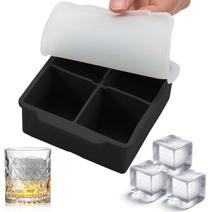Bandeja de silicona para cubitos de hielo con tapa, molde cuadrado de 4 compartimentos para postres congelados, para cócteles de whisky - Product Image 1