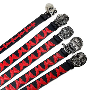 <span class=keywords><strong>Cintura</strong></span> Vintage in Lega con Patch in Pelle e Farfalla <span class=keywords><strong>Rossa</strong></span>, Unisex, 3.7cm X 108cm, Stile Roller Funk Lip Cross America Celebrity - Product Image 1