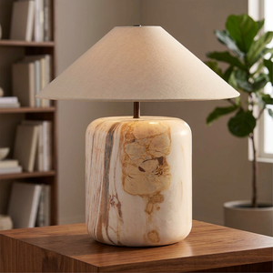 Luxury White Marble Modern <b>Table</b> Lamp with Cylindrical Shade for Housewarming Tabletop Use in Bedroom & Living Room Decor - Product Image 2
