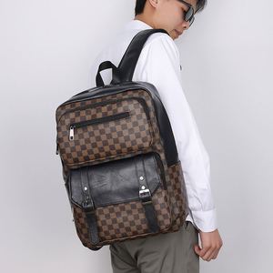 Water Resistant Plaid PU Leather Men's <b>Backpack</b> Geometric Pattern Work Laptop Bag Mochila Business Travel <b>Backpack</b> - Product Image 4