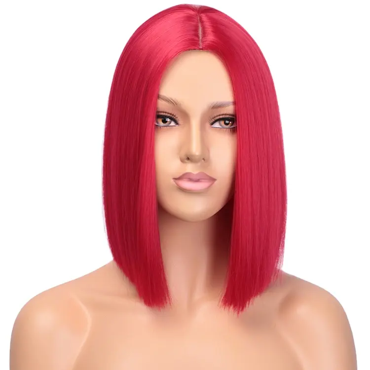 Synthetic Fiber Hair Straight Short Red Bob Hairstyle Wigs Heat Resistant For White Black Women Cosplay Party