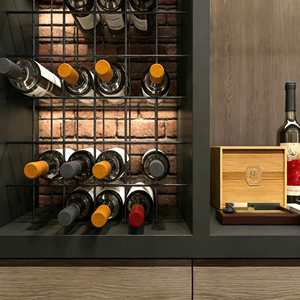 Vinoteca de Estilo Industrial, de Pared o de Pie, con Rejilla Metálica de Acero Inoxidable, Iluminación LED y Cajones - Product Image 4