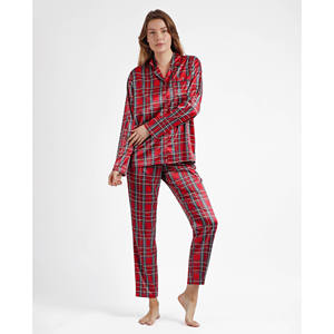 ADMAS CLASSIC, pijama abierto de manga larga, transpirable, moda escocesa para mujer con logotipo personalizado, cierre de cintura elástica para el hogar - Product Image 1