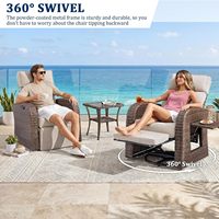 Fauteuil inclinable pivotant d'extérieur avec dossier réglable, repose-pieds rétractable, structure en acier carbone et osier, chaise longue de patio, épaisseur de 5 pouces