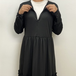 6378# Comfortable Stretchy Jersey Dress Crew Neck Long Sleeve Malaysia Women Closed Abaya Dresses With Zippers and Hijab Scarf - Product Image 2