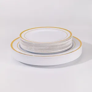 350 Pack Disposable For Wedding Party Gold Dinnerware Plastic Plates Set