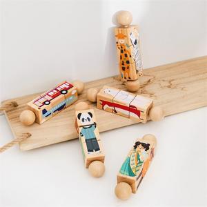 Mordedor de madera para bebés de 0 a 36 meses y juego de rompecabezas 5 en 1 con sonajero giratorio de combinación de formas de animales y coches, juguete Montessori de cognición - Product Image 1