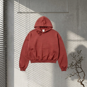 Oversized Cotton Hooded Sweatshirt <b>Men</b> Solid Color Casual French Terry Pullover Red Autumn Wear - Product Image 3