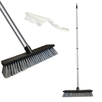 Balai à plancher avec manche réglable et amovible, tête inclinée ergonomique, brosse de nettoyage en plastique écologique, poils en plastique, support mural inclus