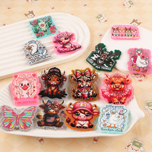 Colorful <b>Customized</b> acrylic flatback product Animal Design Flatback Badges With Floral And Text Patterns For DIY Decorations - Product Image 3