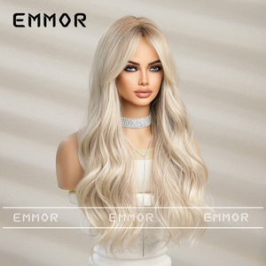 Peluca de Verano con Gorro Pequeño, Resistente al Calor, Transparente, de Moda Natural, con Ondas Grandes y Cabello Largo y Rizado <span class=keywords><strong>Rubio</strong></span> <span class=keywords><strong>Degradado</strong></span> para Mujer - Product Image 2