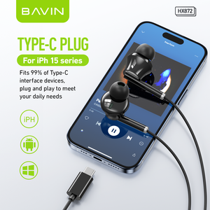 Bavin Hot Bán hx872 đen trắng loại C cắm trong tai dây âm nhạc tai nghe & tai nghe với HD microphone - Product Image 3