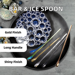 Cuillère à cocktail à long manche en acier inoxydable écologique, poli miroir, plaqué or, design moderne simple, outils de bar en gros - Product Image 2