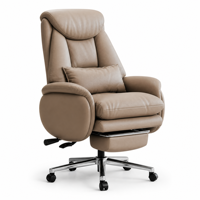 Fauteuil de bureau exécutif moderne inclinable en cuir véritable, confortable, ergonomique, dossier haut, accoudoirs réglables, en acier inoxydable, pour chambre à coucher