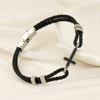 Nouveau bracelet pour homme en acier inoxydable plaqué or avec fermoir magnétique polyvalent, bracelet à breloques tendance, ancre en fibre synthétique, bracelet en cuir