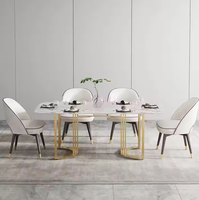 Table à manger moderne en marbre victorienne unique 6-8 places élégant blanc rectangulaire haut or jambe pieds en acier inoxydable pour salle à manger