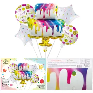 Lot de 5 ballons en feuille d'aluminium motif gâteau pour anniversaire – Décoration de fête en gros - Product Image 6