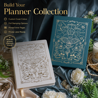Carnet de planification personnel personnalisé à couverture rigide, vert sarcelle foncé, en PU, avec motif floral mythologique gaufré or, OEM ODM, faible MOQ