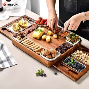 Juego de Tablas de <span class=keywords><strong>Queso</strong></span> Cuadradas de Madera de Acacia al por Mayor, Organizador de 2 Cajones, Bandejas de Acero Inoxidable para Servir Charcutería y <span class=keywords><strong>Queso</strong></span> - Product Image 5