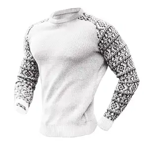 Suéter de punto de retazos de tela transpirable inferior para hombre con estampado de gofres a la moda de diseño caliente