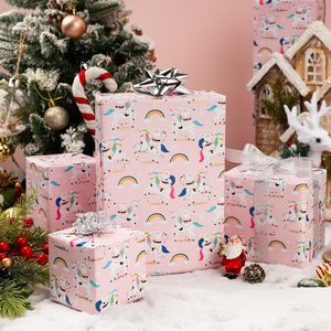 Papier cadeau de Noël MAYPLUSS 17x33 pieds, licorne, Père Noël, arc-en-ciel rose, écologique, pour les fêtes de fin d'année - Product Image 2